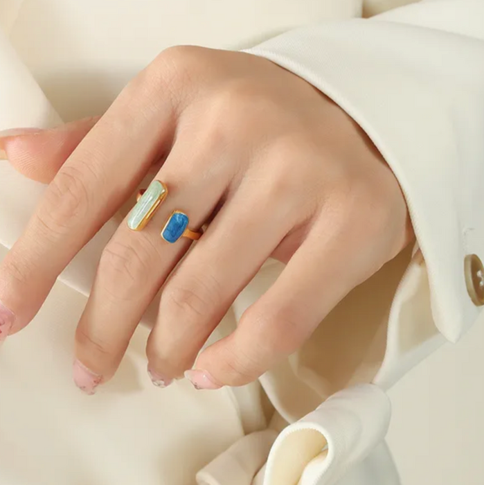 blue and green jewel ring